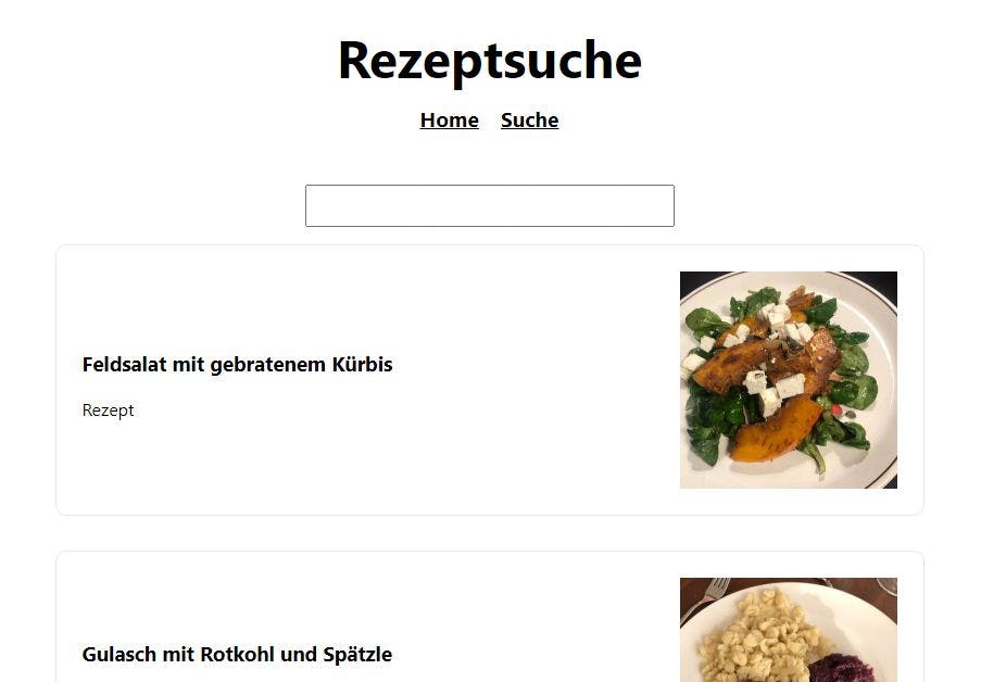 Screenshot of the recipe search inside dinner party app